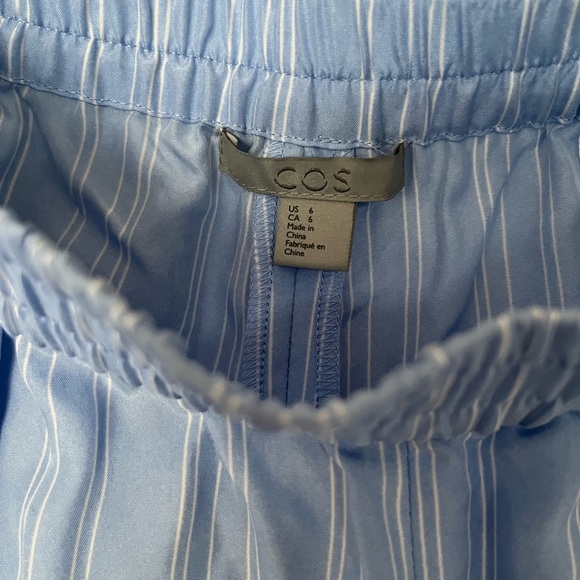 COS Wide Leg Lt Blue & White Silk Pants w Elastic Waist & Side Pockets - Picture 10 of 11